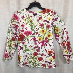 Talbots Spring Floral Blouse Womens Petite Small